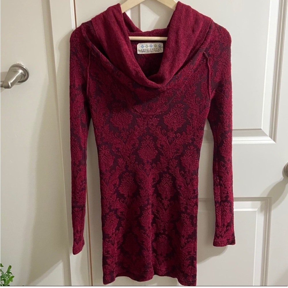 Free People Brocade Cowl Neck Long Sleeve Dress